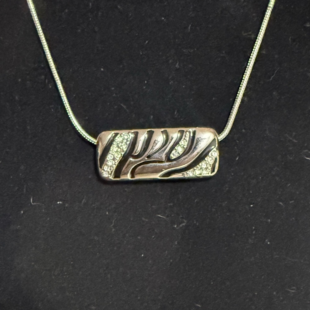 Lia Sophia Silver “Fierce”Rectangular Pendant Necklace with Clear Accents